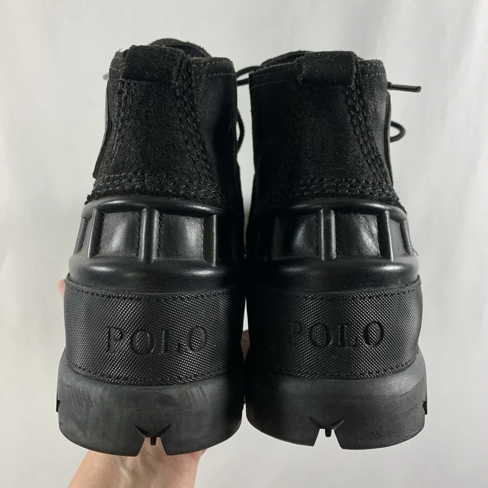 Polo Ralph Lauren Mens Oslo Low Boots Size 8.5 Black Leather Waterproof Duck